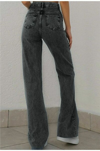 Livik My Women Smoked Lycra Super High Waist Loose Jean Trousers. (