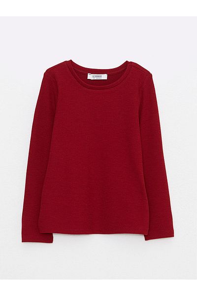 LC Waikiki Tricou pentru fete cu mânecă lungă de bază cu gât rotund (W2)