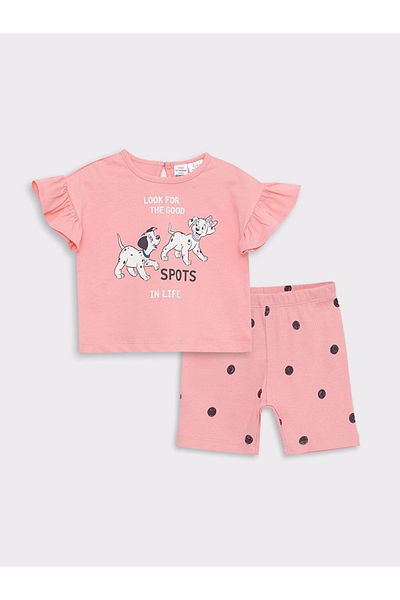LC Waikiki Crew Neck Short Sleeve 101 Dalmatian Printed Baby Girl Blouse and Leggings Set of 2
