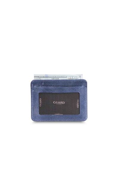 GUARD Vertical Crazy Navy Blue Genuine Leather Card Holder Men / Women P5171