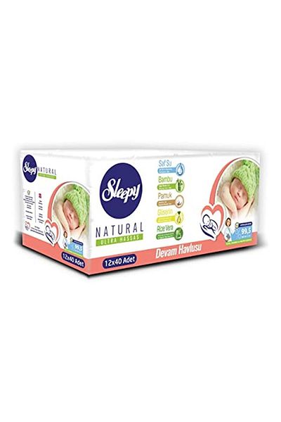 Sleepy Natural Newborn Continue Wet Baby Towel 12x40 (480 SHEETS)
