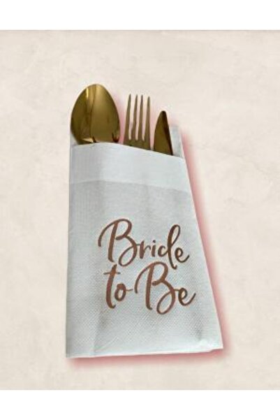 kidspartim Gold Yaldızlı Beyaz Bride To Be Cepli Aır Touch Peçete 12 Lı 40x40