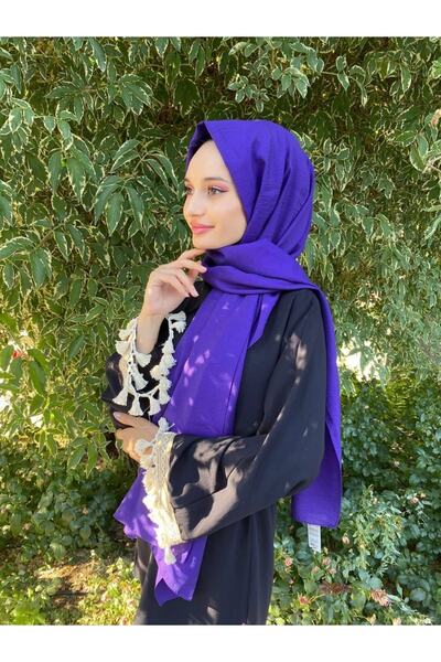 Siyane Ipekyolu Eşarp Scarf Kendinden Kırışık Kumaş Tek Renk Jazz Şal 00516 Mor