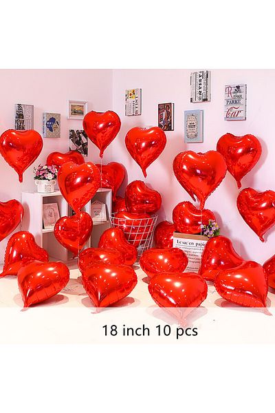 DÜVENCİ TİCARET 18 Inch Red Heart Balloon Love Red Heart Shaped Balloon For Wedding Engagement Valentine's Day 10pcs