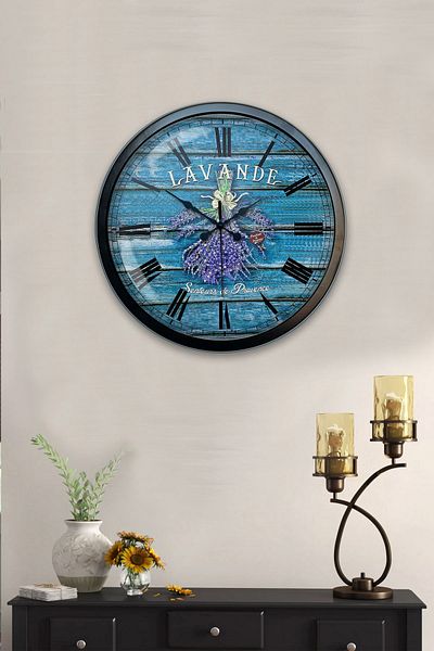 Kasva Concept Gift 40 cm Black Metal Lavender Wall Clock