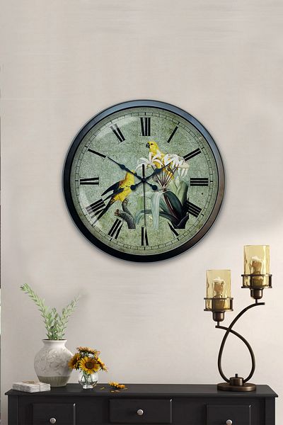 Kasva Concept Gift 40 cm Black Metal Birds Wall Clock