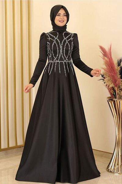 Fashion Showcase Βραδινό Φόρεμα Zen Satin Μαύρο - Σχέδιο - Fsc2131