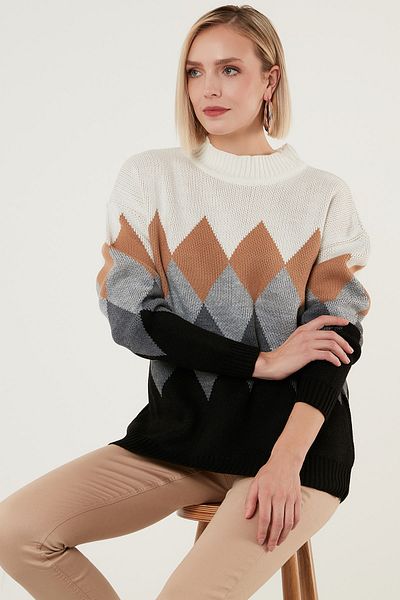 Lela Argyle Pattern Half Turtleneck Knitted Sweater 6310003