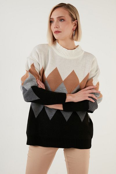 Lela Argyle Pattern Half Turtleneck Knitted Sweater 6310003
