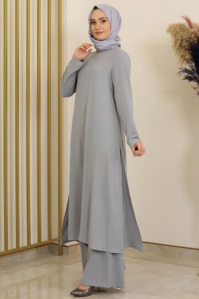 Fashion Showcase Ece طقم مزدوج رمادي - تصميم - Fsc2073