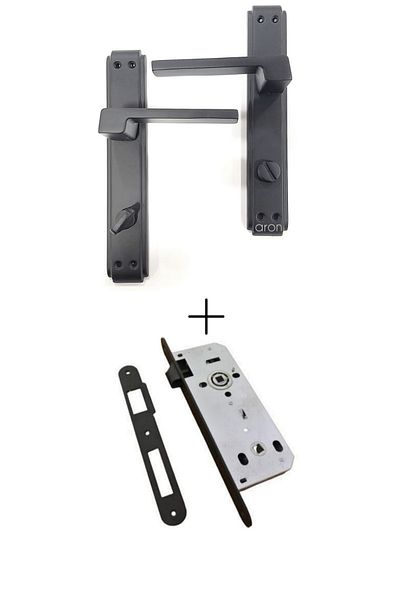 ARON Luxury Anka Mirrored Matte Black (BATHROOM - WC TYPE) Door Handle Lock System Set of 2