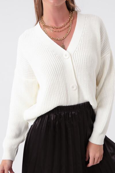 Lafaba Dámský mini pletený svetr na 3 knoflíky v bílé barvě