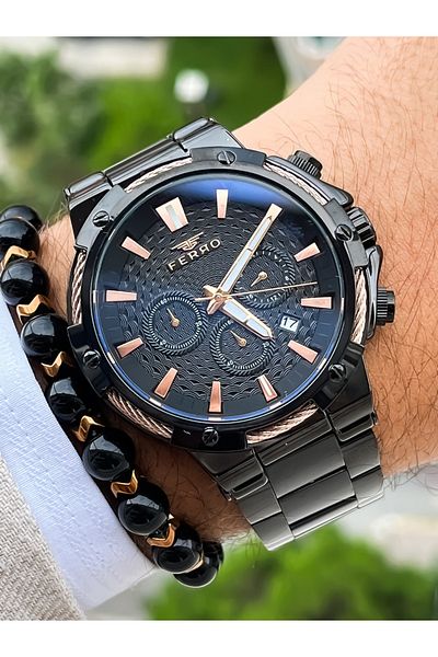 FERRO New Collection Functions Active Black Men's Wristwatch+bracelet