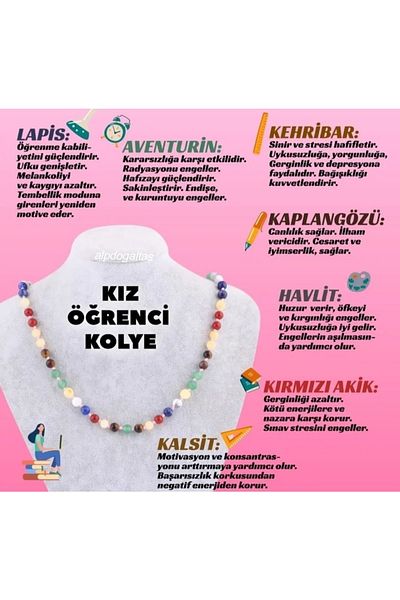 Alp Doğal Taş Student Necklace Evil Eye Memory Focus Communication Approach Exam Anxiety