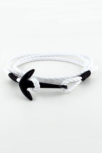 Solfera White Rope Three Rows Black Anchor Sailor Men's Bracelet M023j