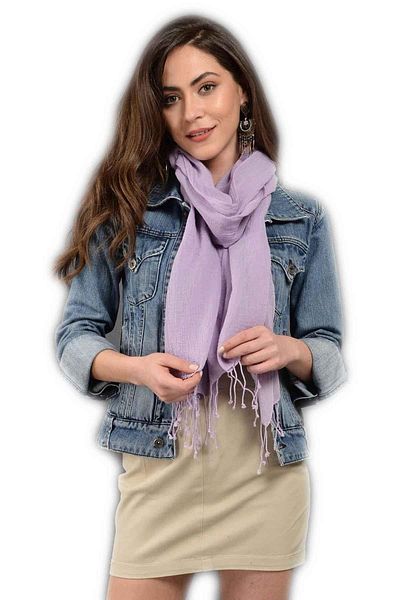 Dosimira Purple Plain Color Fringed Cotton Large Shawl