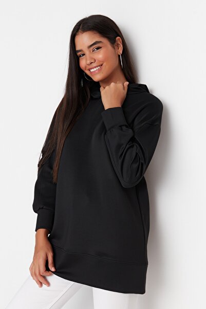 Trendyol Modest Fekete kapucnis Scuba kötött pulóver TCTAW23UK00037