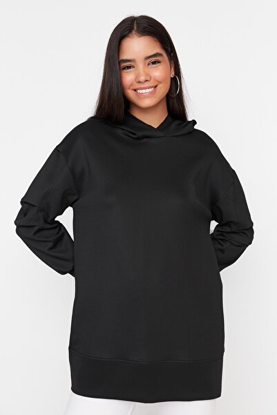 Trendyol Modest Fekete kapucnis Scuba kötött pulóver TCTAW23UK00037