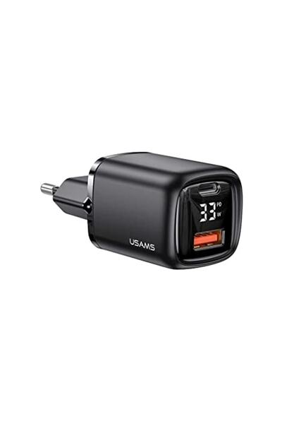 Usams Cc152b T46 33w Type-c + Type-a Dijital Göstergeli Hızlı Şarj Başlığı Siyah