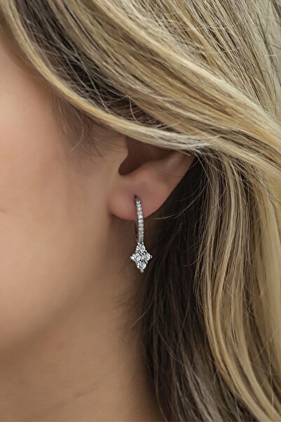 Nereze 925 Ayar Gümüş Rodyumlu Tamtur 4 Taşlı Tasarım Küpe