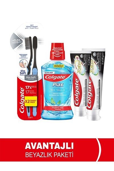 Colgate 2 Pieces Total Pro Charcoal 50 Ml Toothpaste, Brush Micro Fine Black 1+1, Oral Care Water 500 Ml