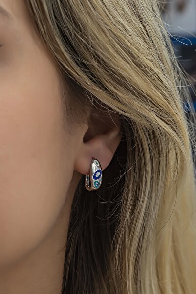 Nereze 925 Ayar Gümüş Rodyumlu Lazer Mineli Nazar Model Küpe