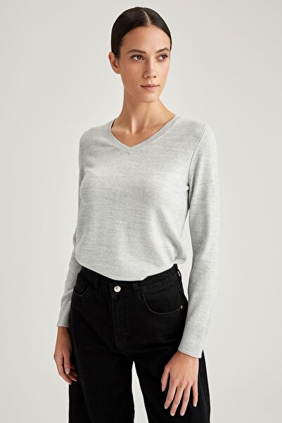 DeFacto Πλεκτό πουλόβερ Basic V Neck Relax Fit Extra μαλακό κασμίρ με υφή