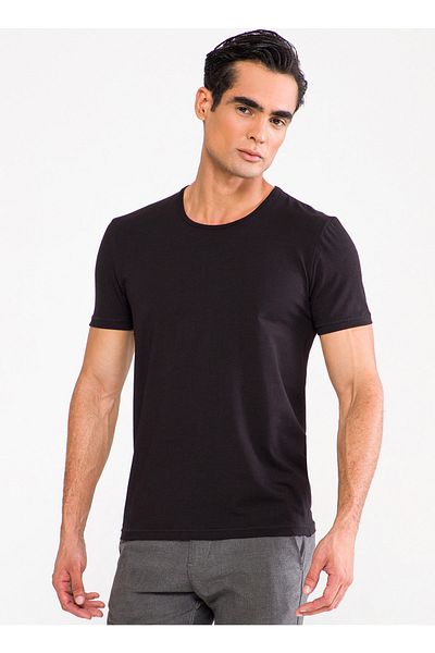 D'S Damat Ds Damat Crew Neck Plain Black Men's Undershirt DS0401