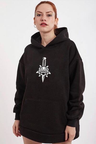 Trend Sizde Hanorac cu glugă cu imprimeu în față, negru, cu craniu craniu, un...