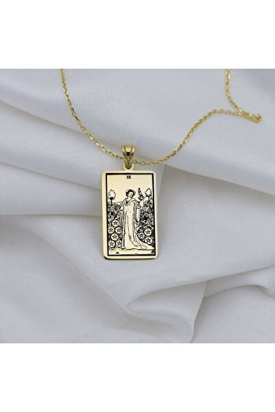 GÜMÜŞ 925k Nine Of Pentacles Tarot Altın Kaplama Kolye