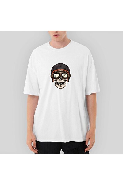 Z zepplin Tricou alb cu cască de craniu supradimensionat