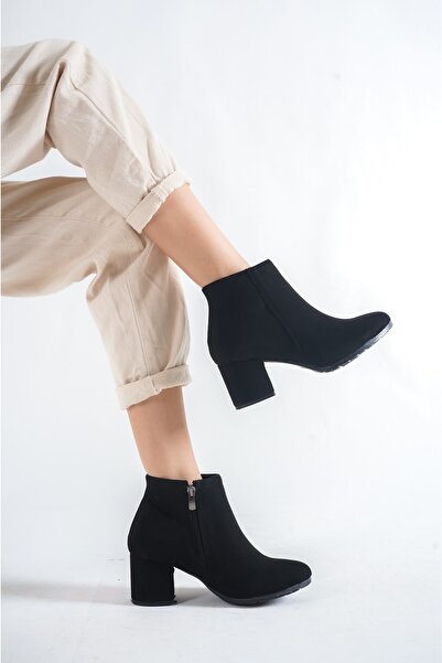 Weynes Γυναικείες μοντέρνες μπότες με τακούνι 7 εκ. απλό μαύρο σουέτ Botie Wsb10218