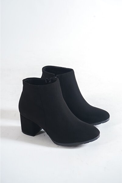 Weynes Γυναικείες μοντέρνες μπότες με τακούνι 7 εκ. απλό μαύρο σουέτ Botie Wsb10218