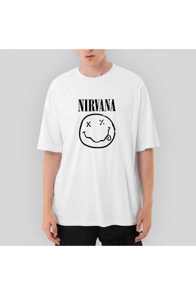 Z zepplin Tricou alb oversize Nirvana Smiley Face
