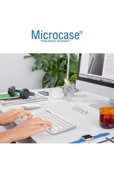 Microcase Tablet Telefon Bilgisayar Için Yuvarlak Tuşlu Bluetooth Kablosuz Klavye - Al3048 Beyaz