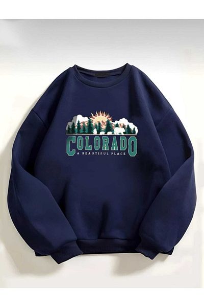 My Blog Hanorac cu imprimeu Colorado oversize albastru bleumarin