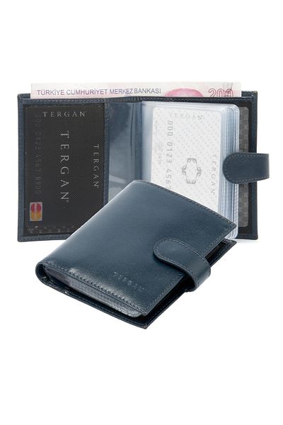 Tergan Navy Blue Leather Unisex Card Holder 01323h86
