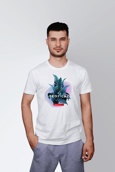 ErTaPassage Ανδρικό μπλουζάκι White Bright Tropical με τύπωμα - T6430644