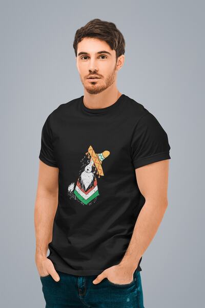 ErTaPassage Ανδρικό μπλουζάκι με μαύρο μεξικάνικο σχέδιο σκύλου - T878559