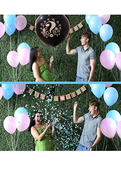 Parti dolabı Black Large Size Gender Reveal Party - Balloon and Confetti