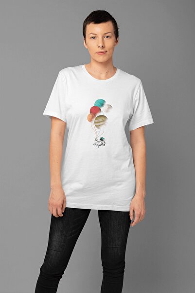 ErTaPassage Astronaut cu balon alb cu imprimeu Femei tricou - T7062538