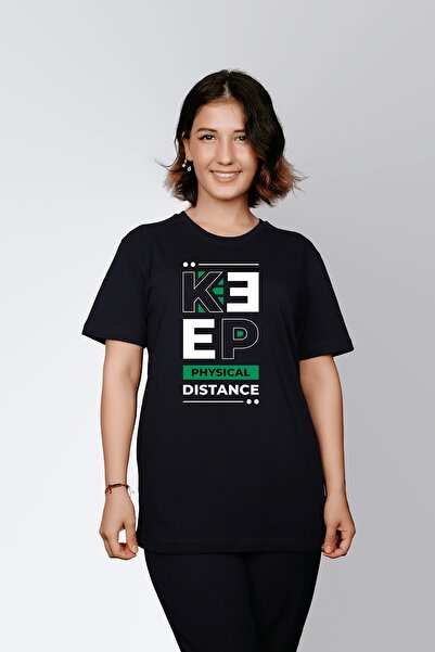 ErTaPassage Negru supradimensionat cu imprimeu tricou - Distanță fizică scris...