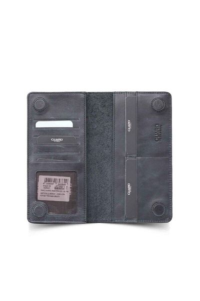 GUARD Antique Black Leather Men's/Women's Portfolio Wallet with Phone Port