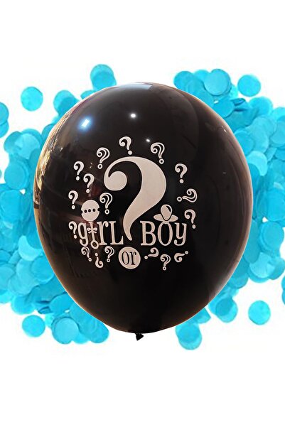 Parti dolabı Büyük Girl Or Boy Siyah Erkek Bebek Cinsiyet Belirleme Balonu + Mavi Balon Konfetisi