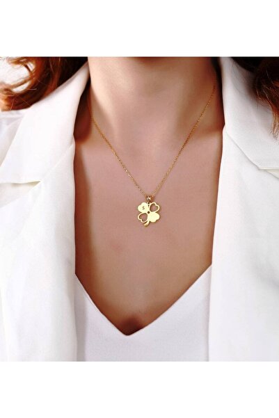 Genel Markalar 24 Ayar Has Altın Kaplama S Baş Harfli 4 Yapraklı Yonca Kolye