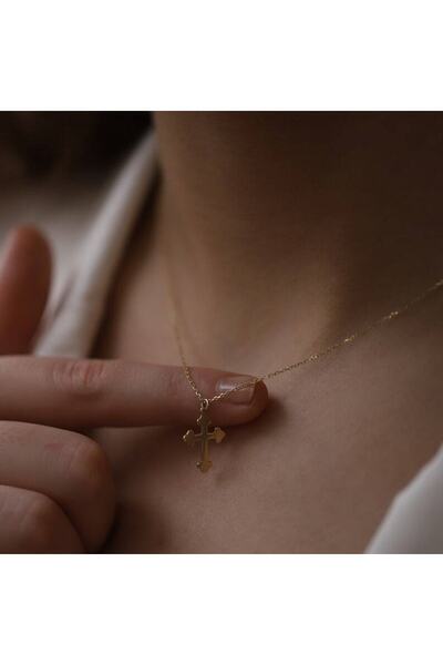 GÜMÜŞ 925K Gümüş Minimal Tasarım Haç Altın Kaplama Kolye