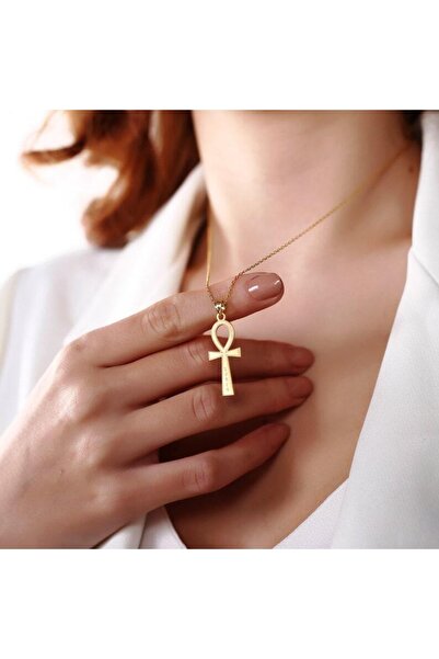 GÜMÜŞ Has Altın Kaplama Isimli Ankh 925k Kolye