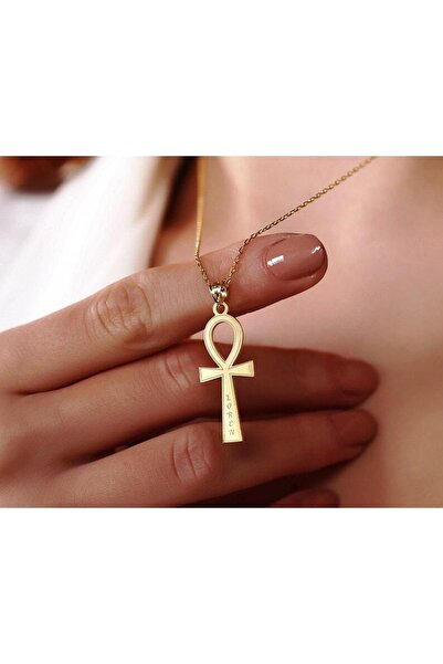 GÜMÜŞ Has Altın Kaplama Isimli Ankh 925k Kolye