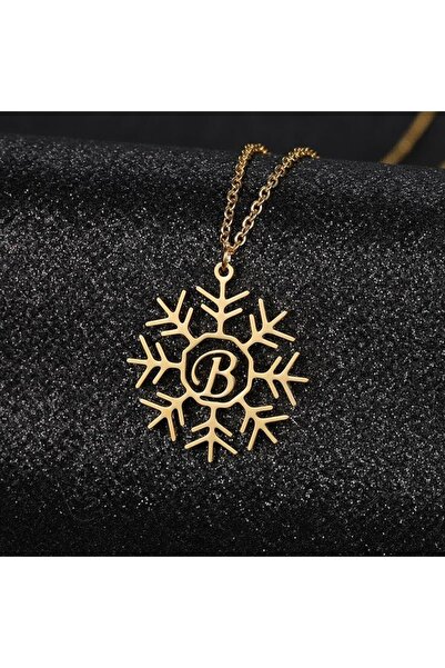 Genel Markalar 925K Gümüş B Baş Harfli Kar Taneli Altın Kaplama Kolye