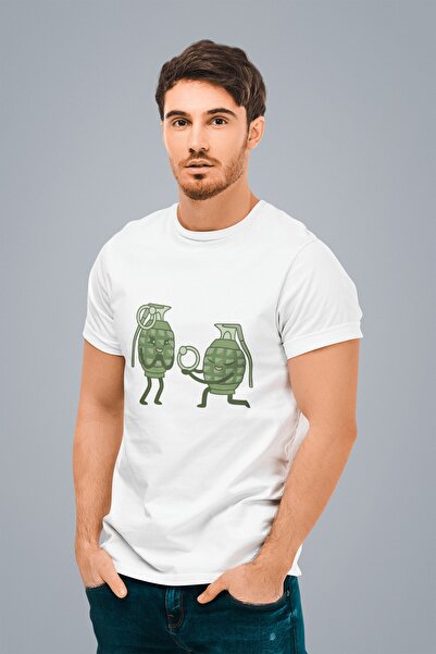 ErTaPassage Granata amuzantă albă cu imprimeu bărbați tricou - T8971954